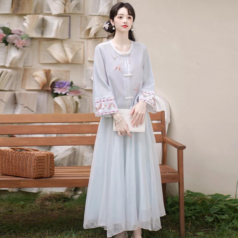 

New Chinese Retro Embroidered Hanfu Tea Suit for Women Large