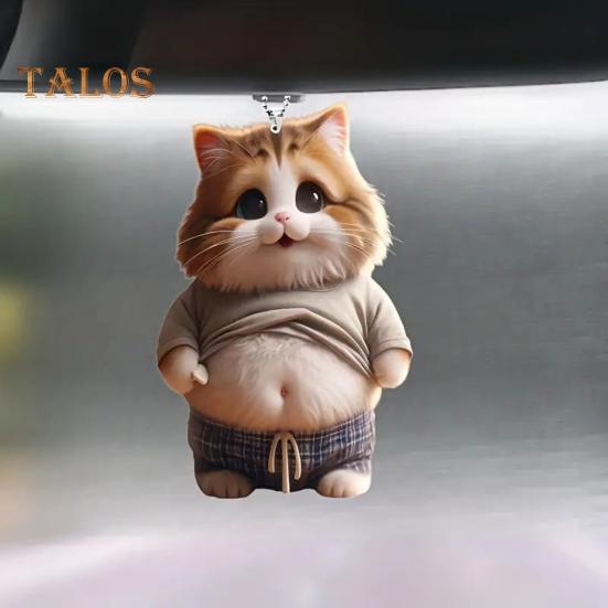 Pot-bellied Dog Cat Hanging Ornament Home Indoor Christmas Tree Car Rearview Mirror 2D Flat Acrylic Big Belly Cartoon Animal Hanging Decoration