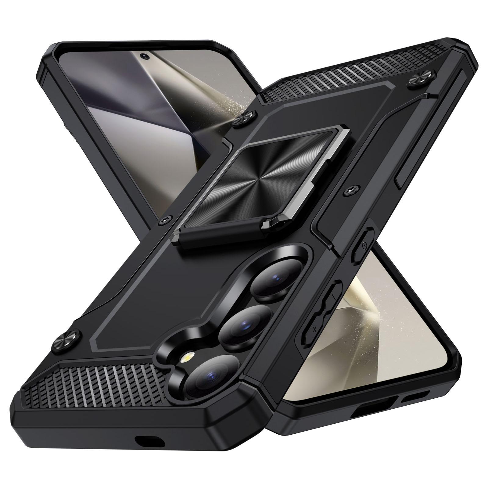 

For Samsung Galaxy S24+ Case PC+TPU Anti Scratch Phone Cover with Rotating Ring Holder Black