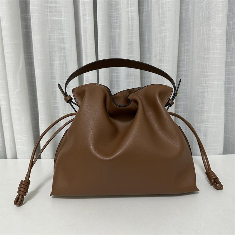Soft Cowhide Drawstring Bucket Bag Medium Large Small Crossbody Shoulder Handbag Women
