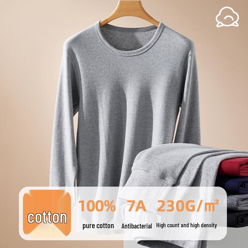 Men's 100% Cotton High-Neck Knit Thermal Set: Antibacterial Top & Bottoms, Plus Sizes