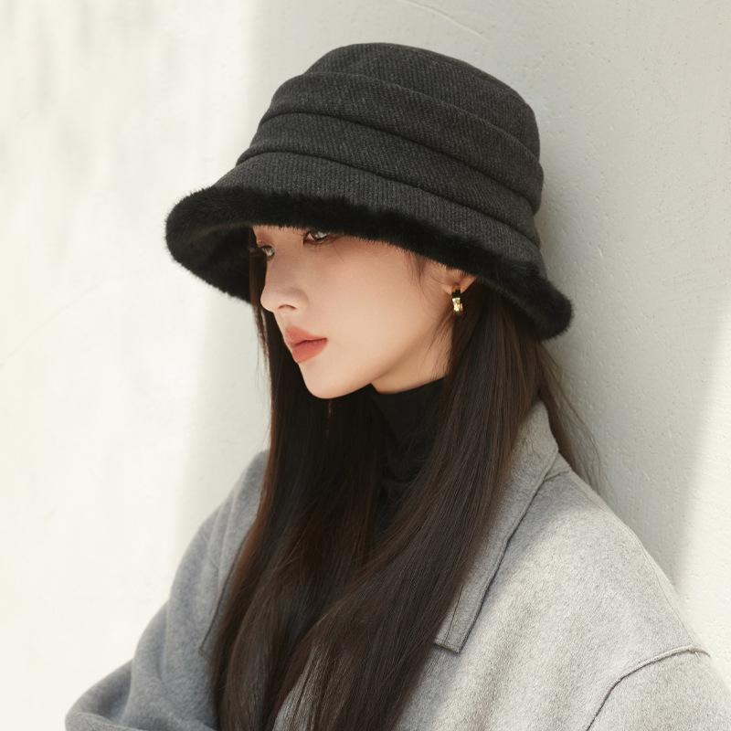Korean New Autumn and Winter Hat for Women In Winter Plush Warm Bucket Hat Big Head Circumference Showing The Face Small Fisherman's Hat Thick