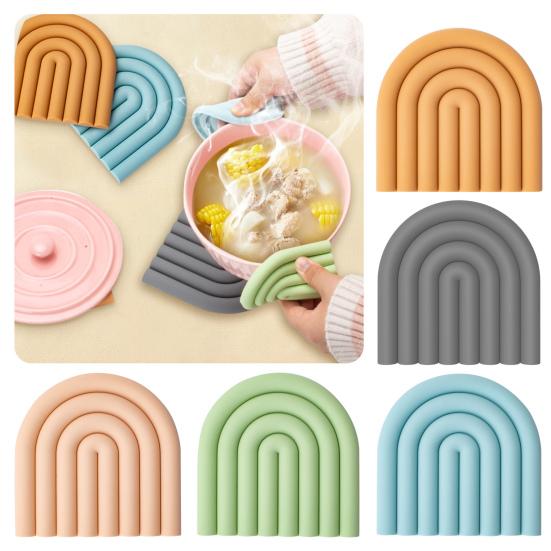 Silicone Heat Resistant Trivets Rainbow Non-Slip Pot Holders for Hot Pans Bowls Dishwasher Safe Kitchen Table Mats for Dining Decor