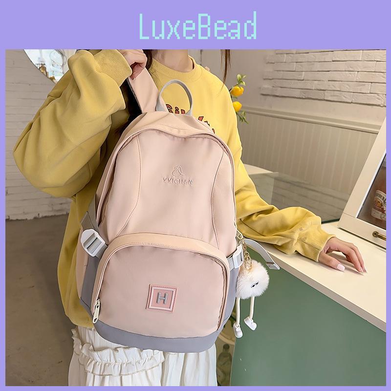 Fashionable Color Blocked Letter Pattern Student Backpack With Pendant Plush
