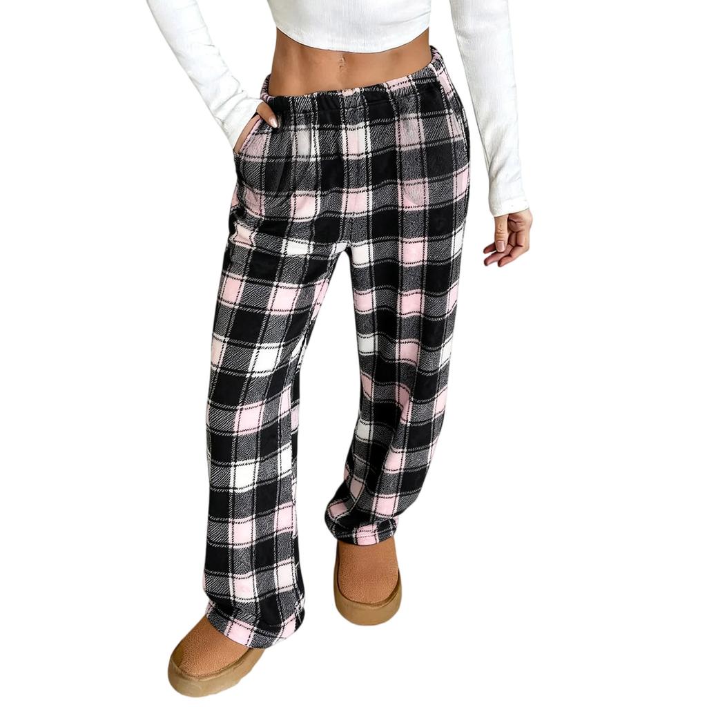 Pantaloni da pigiama da donna pantaloni da notte in peluche pantaloni da pigiama morbidi con elastico in vita pantaloni fantasia con 2 tasche
