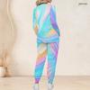 Women Plus Size V Neck Long Sleeve Printed Nurse Scrub Two Piece Set With Pockets