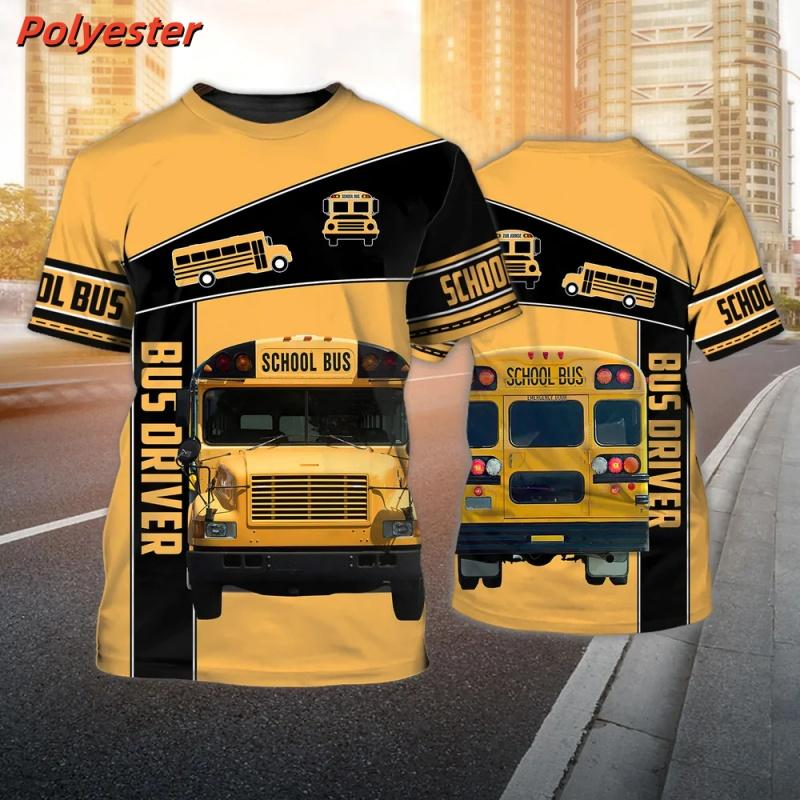 3D Printed Bus Driver Uniform T-Shirt For Men School Bus Pattern Tees Summer Casual Loose Round Neck Tops Short Sleeve T Shirts