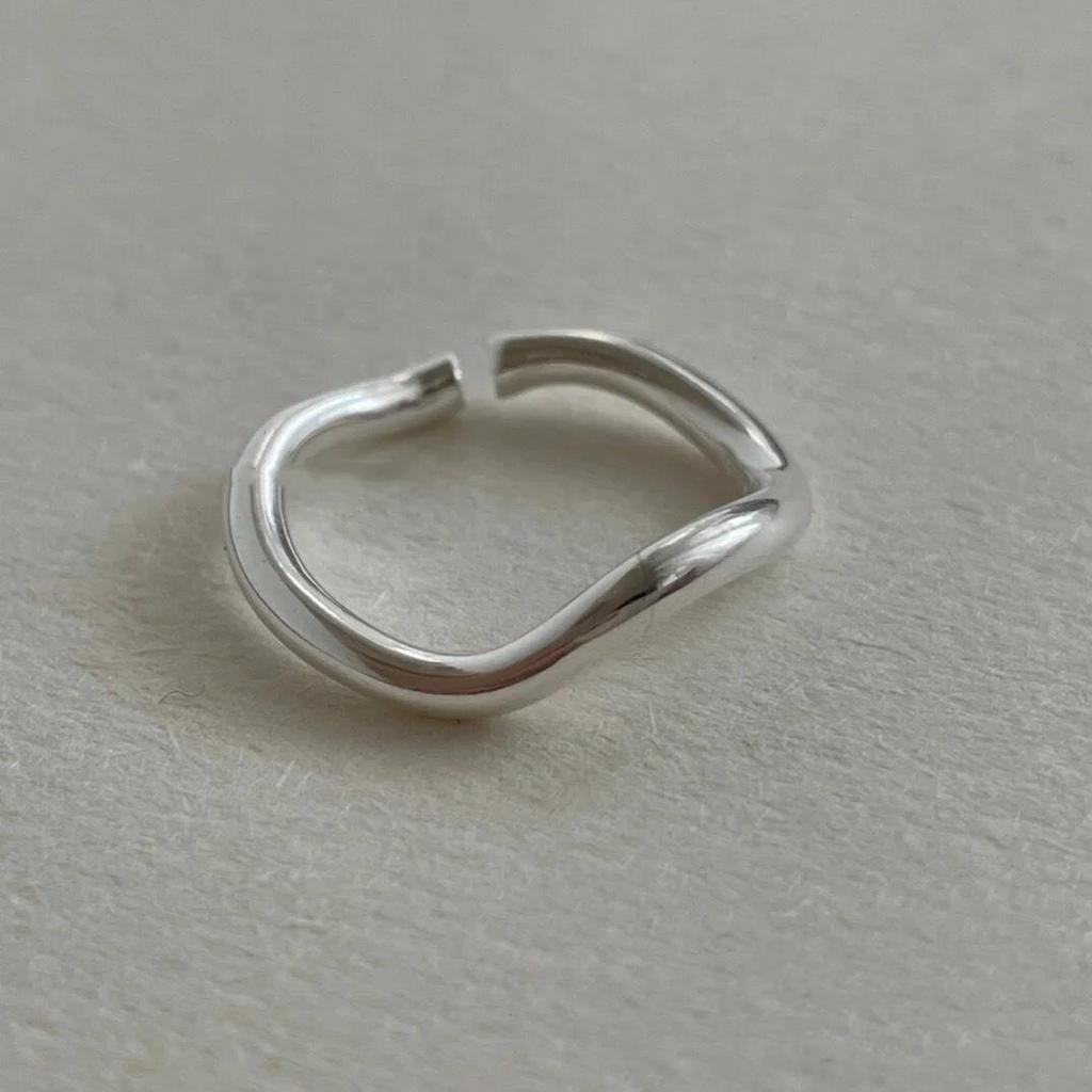 S925 Sterling Silver Geometric Wave Open Ring - Women's Luxury Design, High-End Cool Style