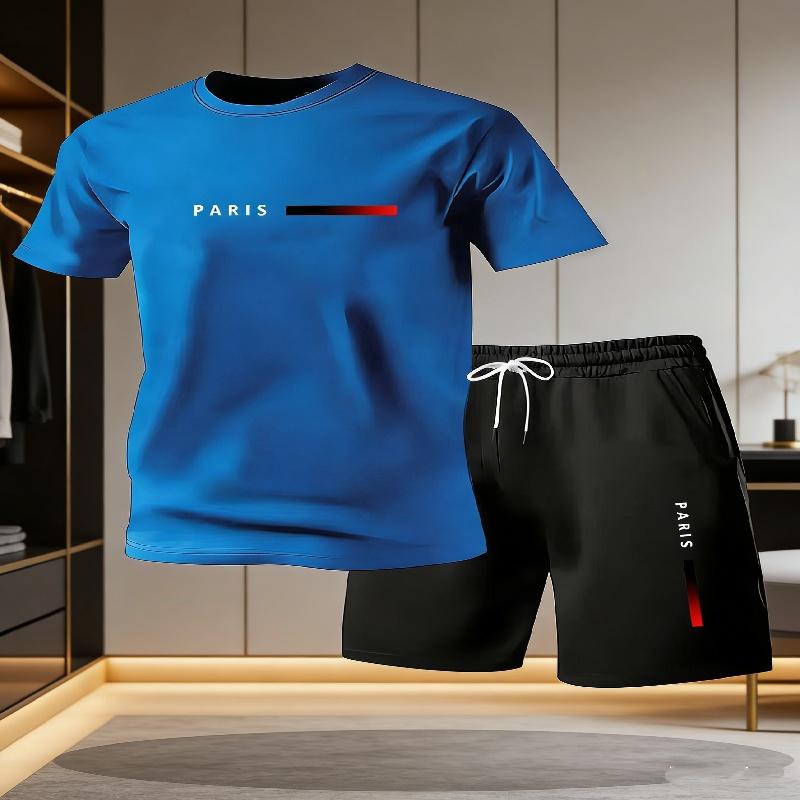Avslappet T-skjorte og Shorts To-delt Sett for Menn Avslappet Passform Pustende Atletisk Sett med Kortere Ermer for Menn To-delt Sett