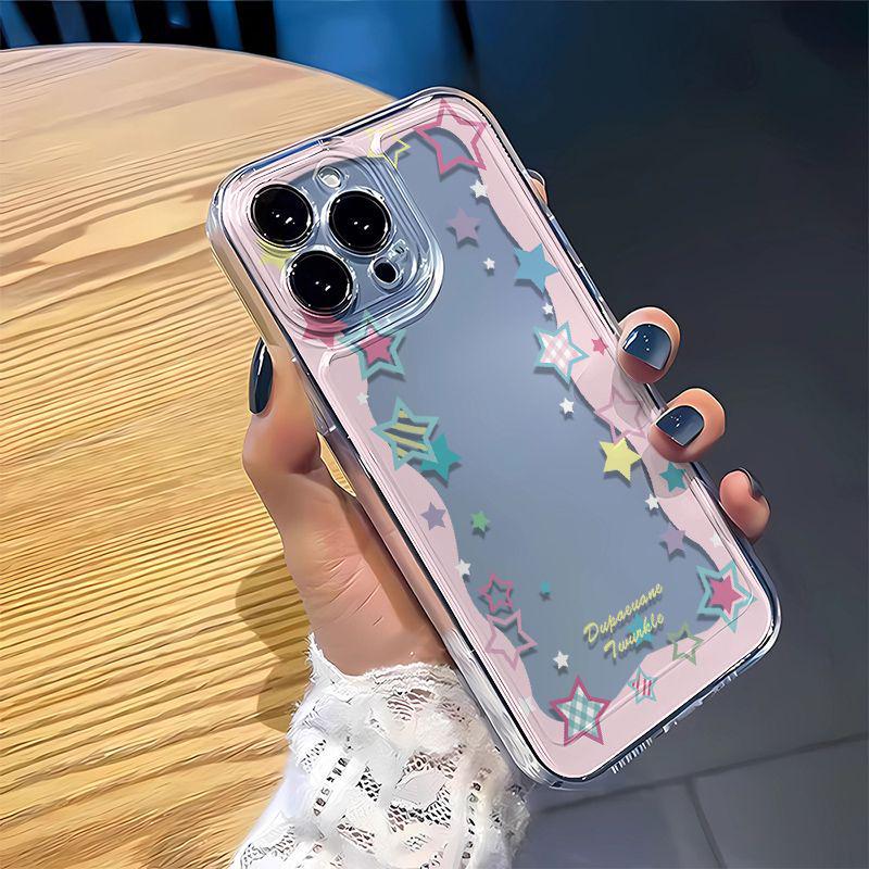 Plaid Stars Transparent Phone Case for Apple 13-17 Pro Max
