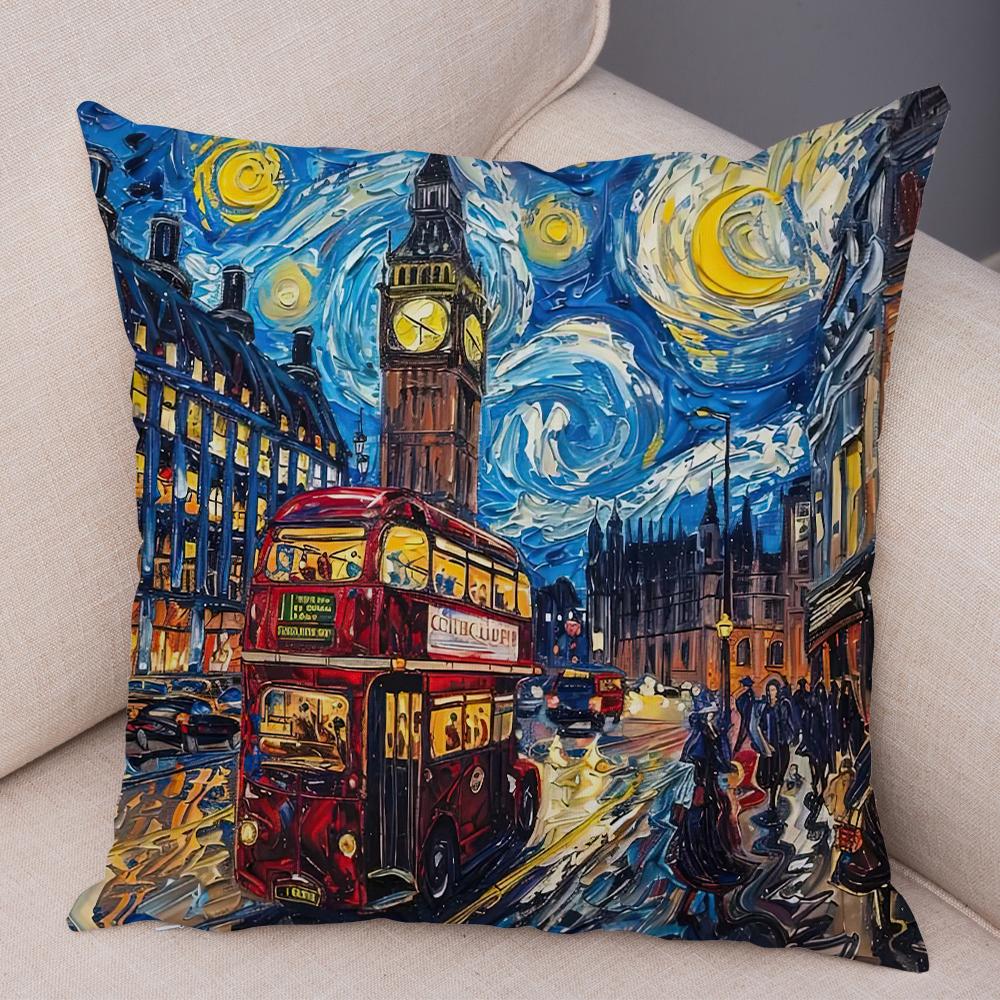 New York Paris London Rome Cushion Cover Decor Starry Sky Art Double Print Pillow Case Soft Plush Pillowcase for Sofa Home Car