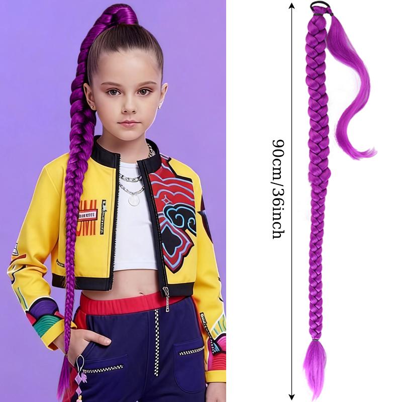 36inch Braided Purple Hair Ponytail Wig Super Long Ponytail with Elastic Hair Band for Kids Party Cosplay Use Purple Wig