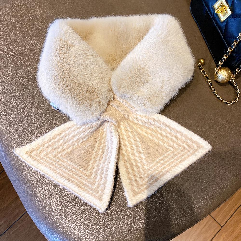 

Вязаный шерстяной шарф в корейском стиле с плюшевыми вставками - теплый зимний воротник для женщин и студентов 9x76cm