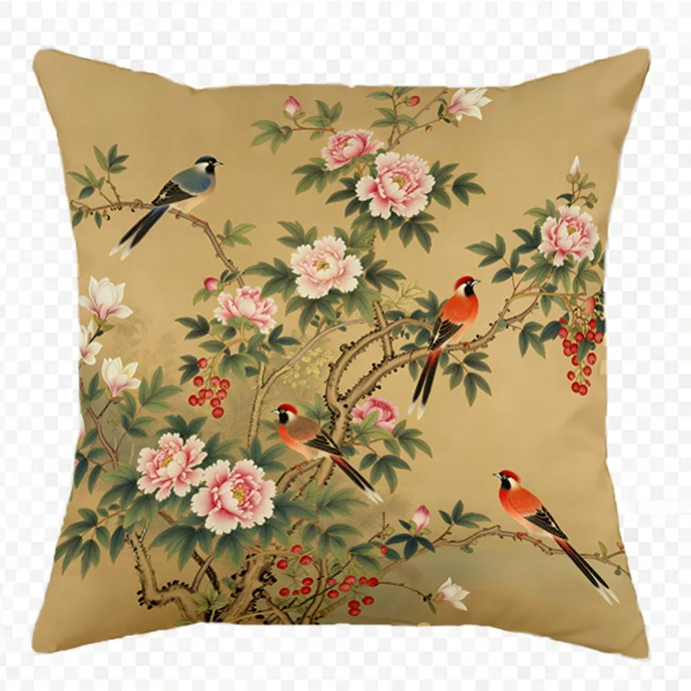 1pc Exquisite Floral Bird Patterned Pillowcases Sofa Cushion Cover Home Bedroom Room Decoration