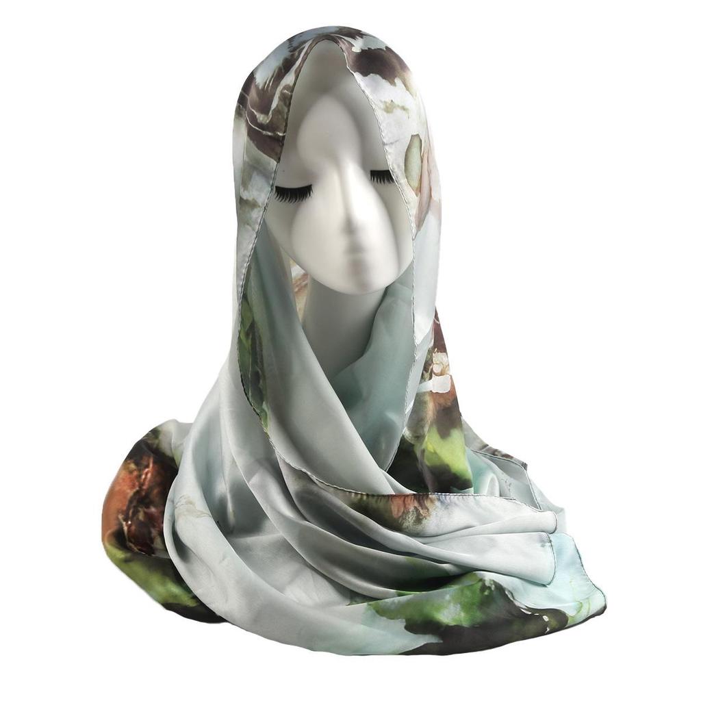 Silk Printed Marble Ethnic Headscarf and Shawl