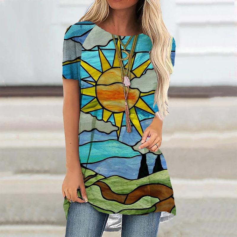 

Красивый принт Женский комфортный модный топ с коротким рукавом Женская повседневная винтажная футболка с рукавом реглан XS-8XL 4XL