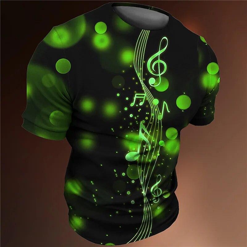 3D Printed Colorful Music T-Shirt For Men Musical Notes Pattern T Shirts Summer Casual Loose Tees Round Neck Tops Short Sleeves
