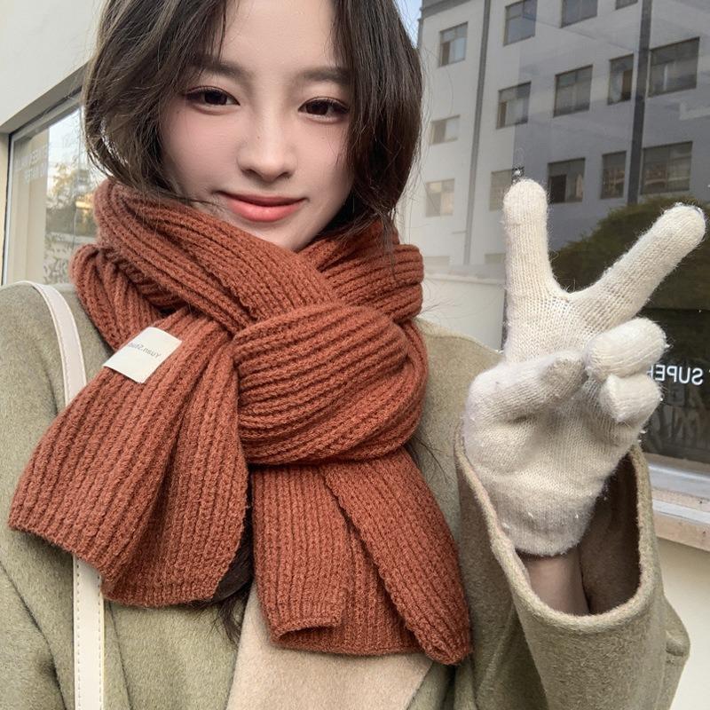 Maillard brown knitted wool small scarf women's winter warmth versatile high-end neck protection couple scarf