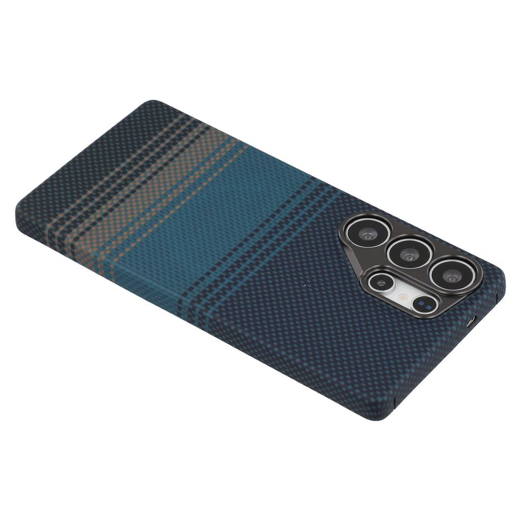 Per Samsung Galaxy S25 Ultra Custodia Magnetica Ritagli Precisi Cover per Telefono in Fibra Aramidica Gradiente con Cornice Obiettivo in Metallo