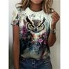 Summer Animal Wolf 3D Print T-Shirts Women's Round Neck Short Sleeve T Shirt Oversized Harajuku Tees Y2k Tops Female Clothing
