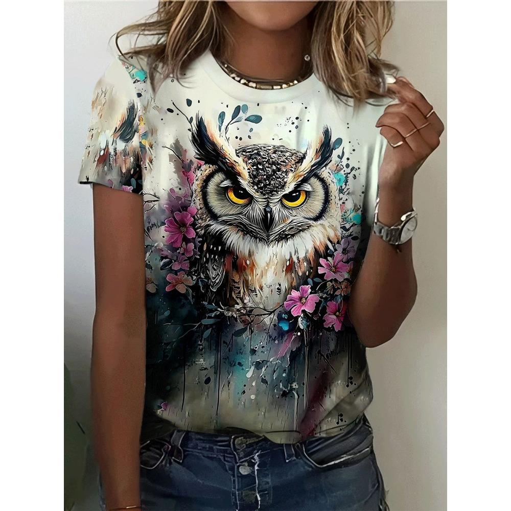 Summer Animal Wolf 3D Print T-Shirts Women's Round Neck Short Sleeve T Shirt Oversized Harajuku Tees Y2k Tops Female Clothing
