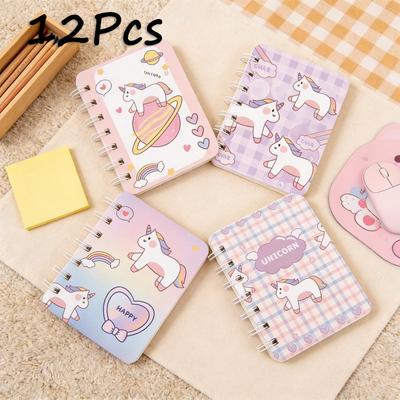 2Pcs Unicorn Cartoon A7 Coil Book Pocket Mini Notebook Diary Portable Office Notepad Daily Weekly Planner School Supplies Holiday Gift Novelty Station