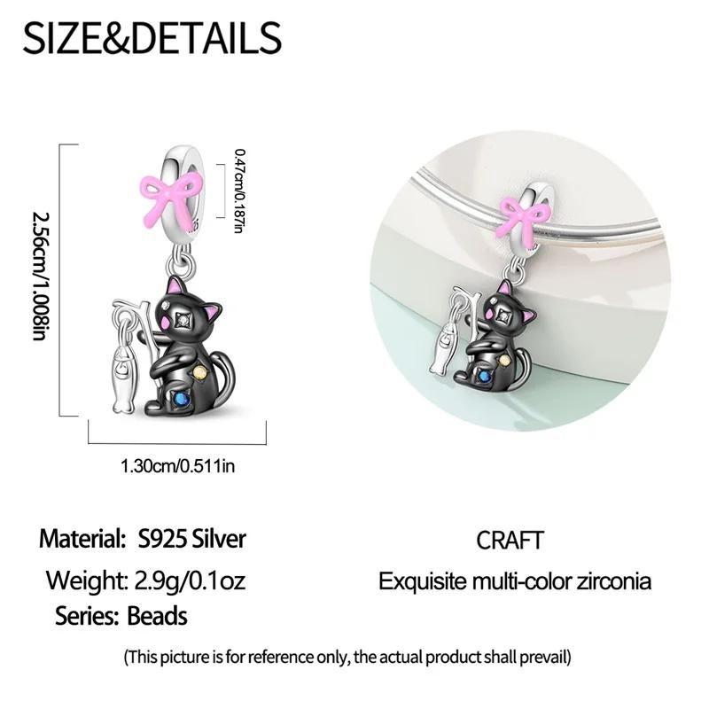 New Authentic Copper Animal Collection Charm Bead Charms Black Wing Cat Fishing Pendants Bead Charms Compatible With Bracelets Do It Yourself Jeweller