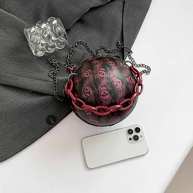 2025 New European & American Halloween Funny Skeleton Chain Crossbody Bag Gothic Style Shoulder Small Round Bag