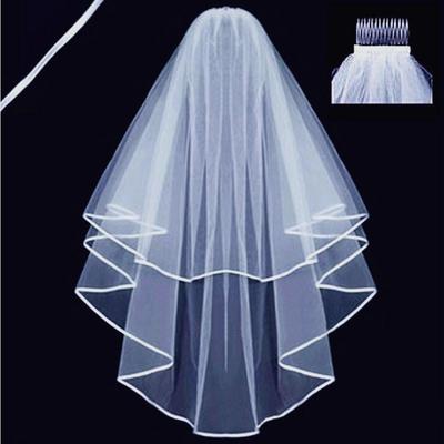 1,5M Schleier 2T Hochzeit Brautschleier Satinkante mit Kamm Ellenbogen Elegante Kathedrale
