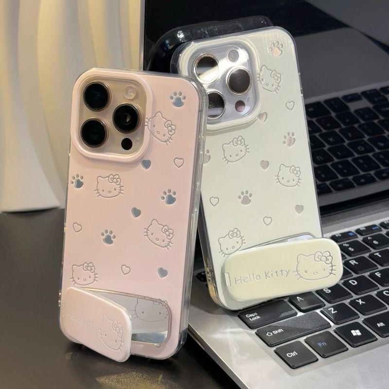 Cute KT Cat Suitable for Apple 16 Mobile Phone Case IPhone 15pro Protective Case 14 Large Hole 13pro Mirror Bracket