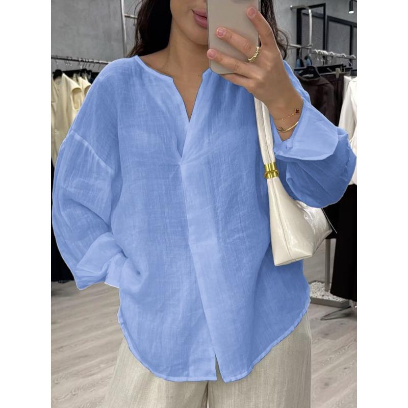 2025 New Women's Casual Long-sleeved V-neck Regular Multi-color Top Shirt