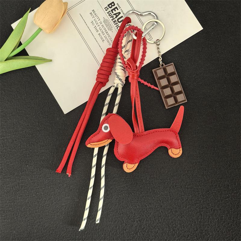 Dachshund Keychain Leather Strap Design Ins Car Keyring Bag Pendant Femme Handbag Ornament