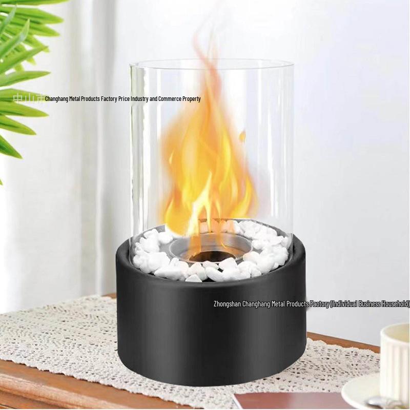 Portable Round Ethanol Fireplace: Small Indoor Tabletop Fire Stove for Bar Atmosphere