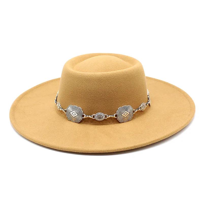 British Style Fedora Hats For Women 9.5CM Big Brim Luxury Belt Band Felt Jazz Hats Wedding Dress Formal Cap