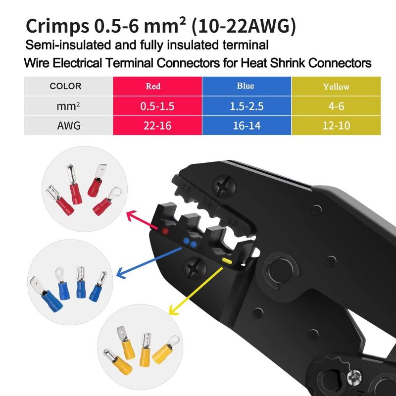 Wire Terminals Crimping Tool Insulated Ratcheting Terminals Crimper Kit of AWG22-10 with 700PCS Insulated Butt Bullet