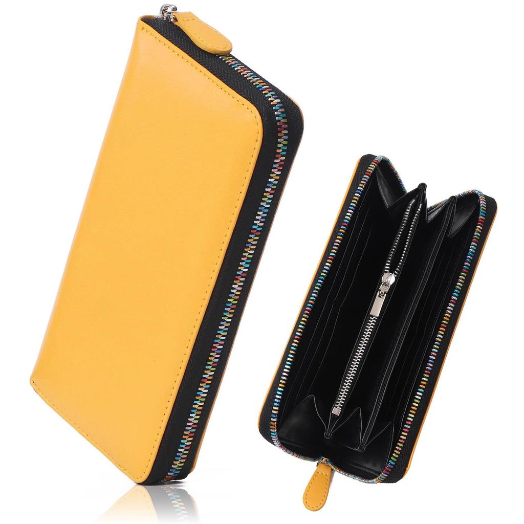 GROOVE GEAR Genuine Leather Long Wallet with Rainbow Yellow Men's Zipper, (ggs-1037)