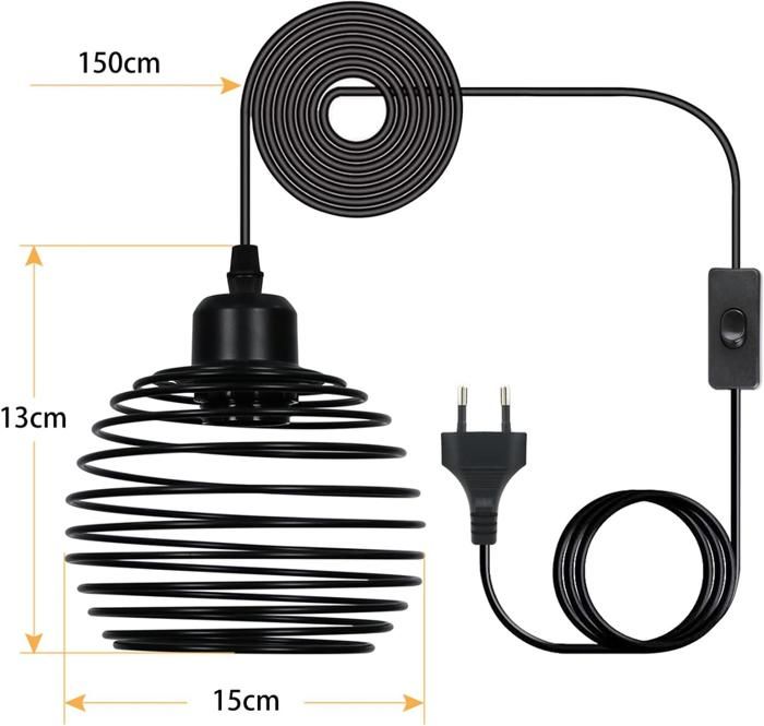 Pendant Lamp - NETTLIFE - 1fla - Black - E27 - Metal 150 Cm