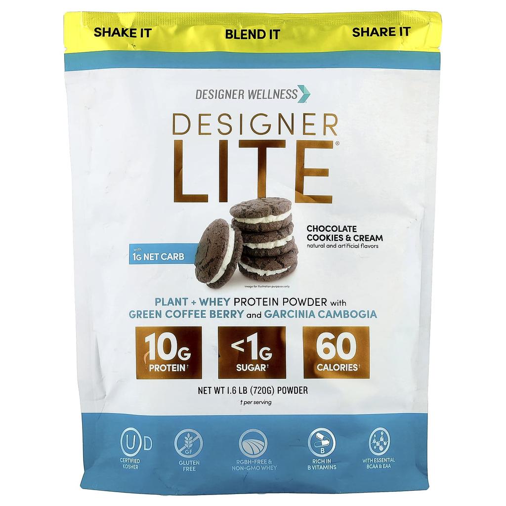Designer Wellness, Designer Lite®, Plant-Based + Whey Protein Powder, Chocolate Cookies & Cream, 720g (1.6lb)