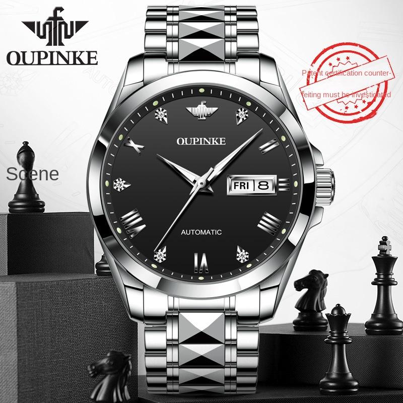 

OUPINKE Часы Автоматические Механические Часы Нержавеющая Сталь Бизнес Скелетон Водонепроницаемые Высококлассные Часы