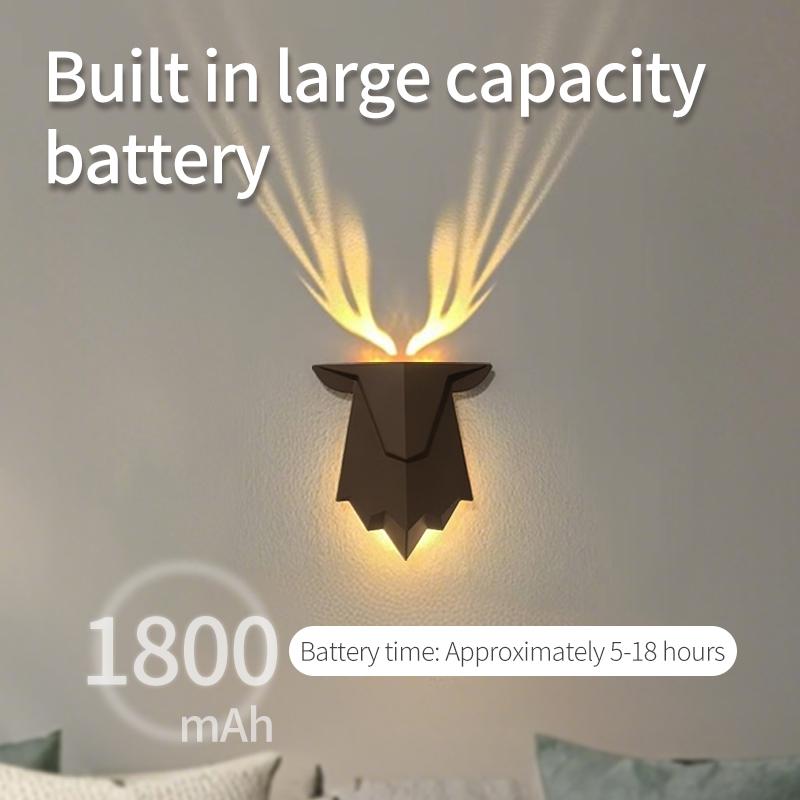 Deer Antler Projection LED Wall Lamp Remote Control Dimmable Timer Night Light Halloween Christmas Party Decoration Lights