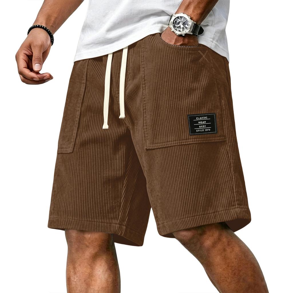 Men's Casual Corduroy Drawstring Shorts Relaxed Fit Lightweight Breathable Fabric Comfortable Waistband Suitable for Daily Wear
