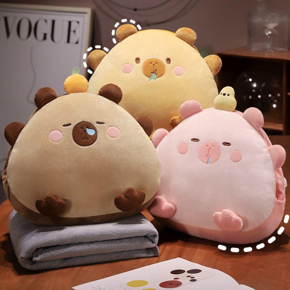 Stuffed Capybara Cartoon Hand Warmer Air Conditioning Blanket Office Backrest  Bedside