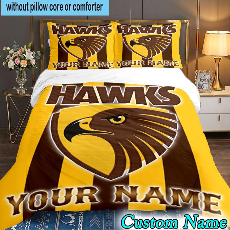 Custom Name 3PCS Hawks Team Spirit Bedding Set,Including Duvet Cover And 2pcs Pillowcases Perfect for Bedroom,Dormitory,Fan Christmas gift
