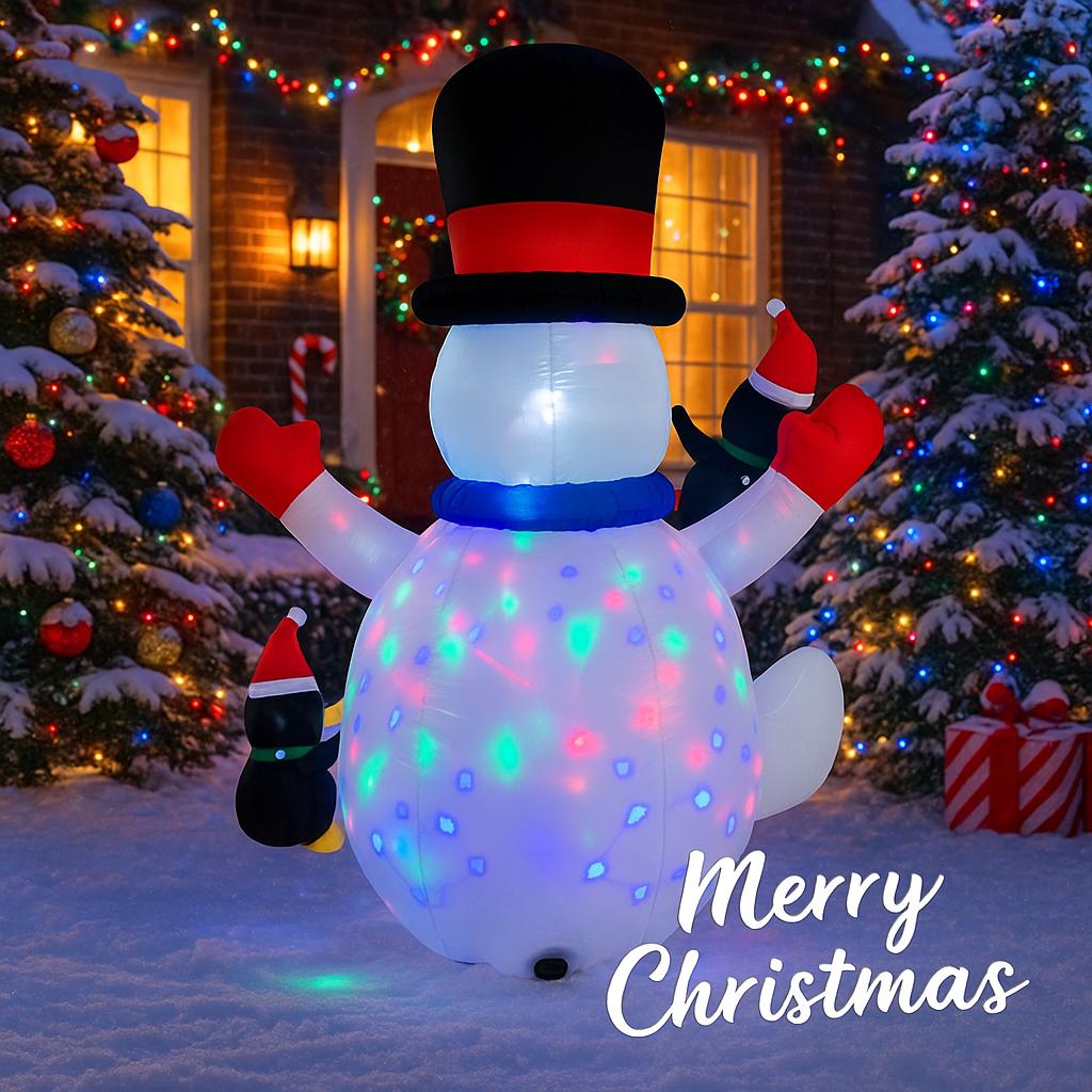 6.8FT LED Inflatable Xmas Yard Decor Snowman Penguins Christmas Toy Gift Outdoor Home Decoration Ornament Festive Supplies Decor