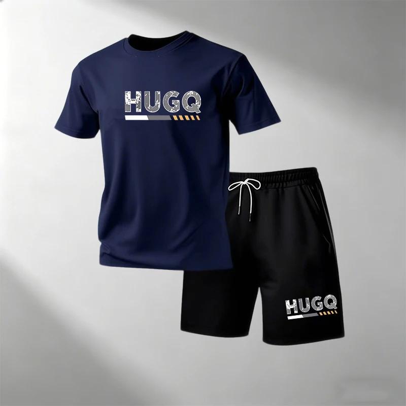 Men s Casual Round Neck T-Shirt + Shorts Two Piece Set Breathable Quick Dry Summer Fitness S