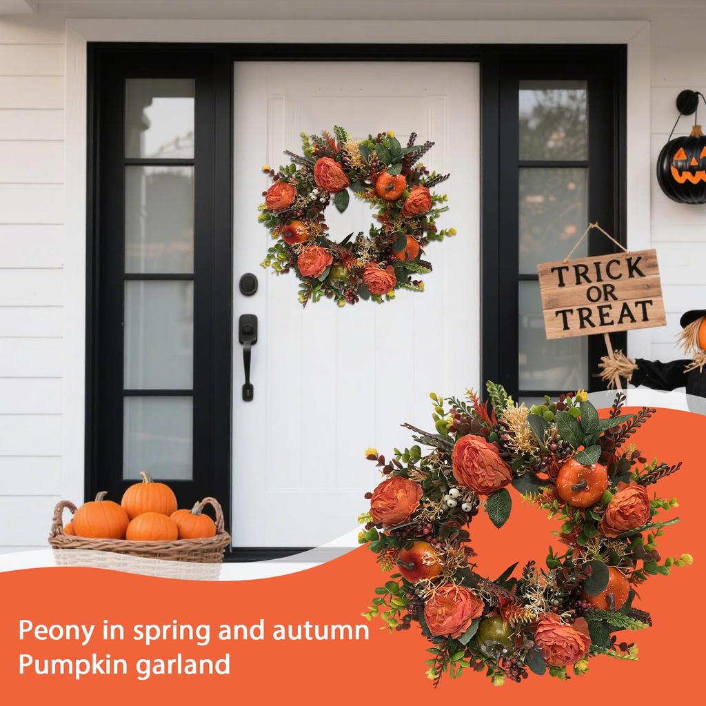 Fall Wreath For Front Door Wreath With Artificial Pumpkin