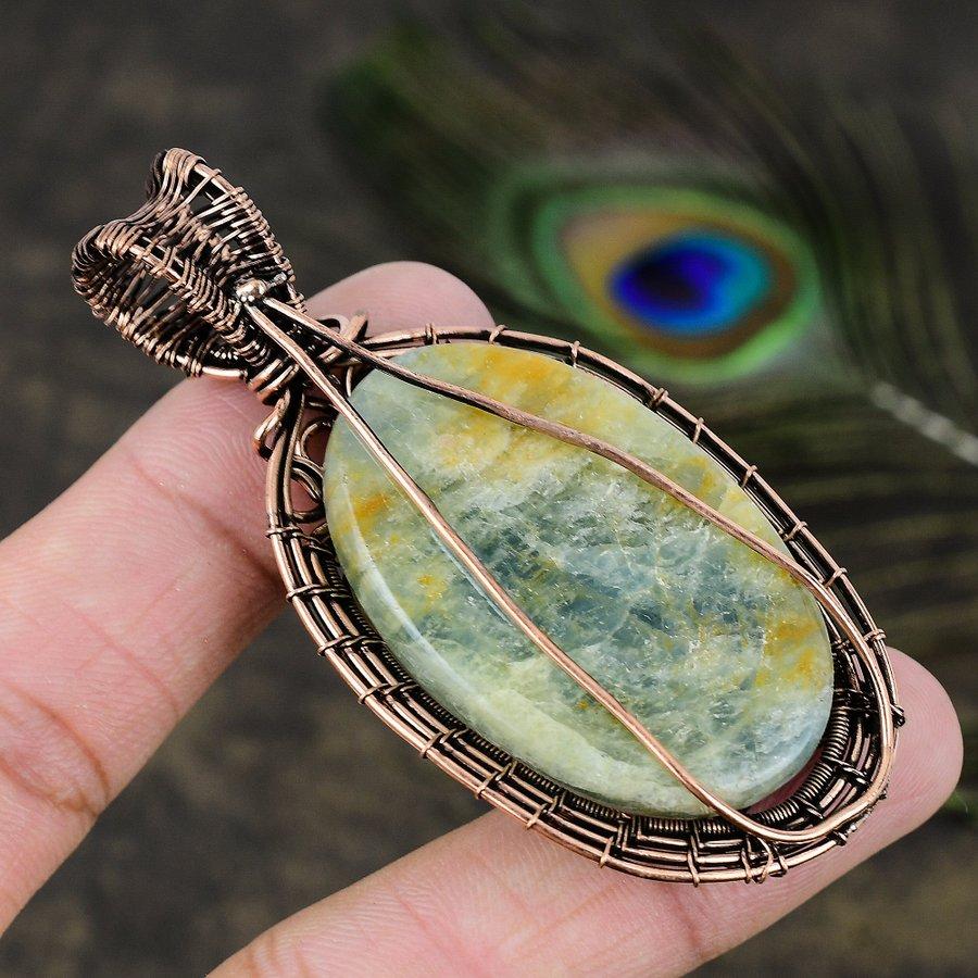 Aquamarine Gemstone Copper Wire Wrap Jewelry Pendant 2.96