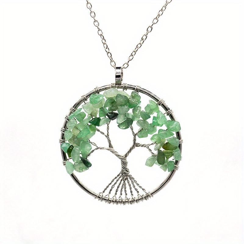 1pc Natural Stone Tree of Life Pendant Amethyst Lapis Lazuli Crystal Necklace for Men and Women Chakra Healing Jewelry