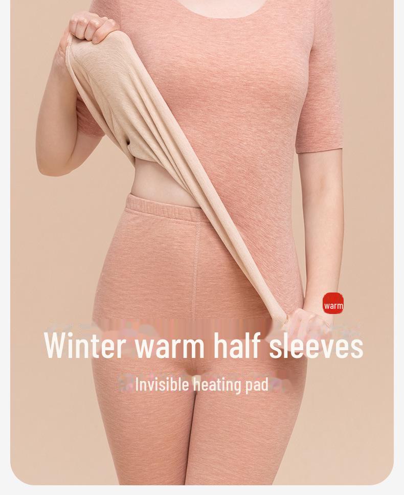 Velvet-Lined Seamless Women's Tops: Warm Half-Sleeve, Five-Quarter Sleeve, and Three-Quarter Sleeve Silk Options.