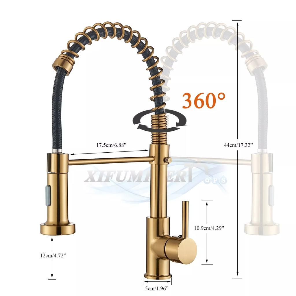 Brushed Gold Kitchen Sink Faucet One Handle Spring Hot and Cold Water Tap Deck Mounted Bathroom Kitchen Crane